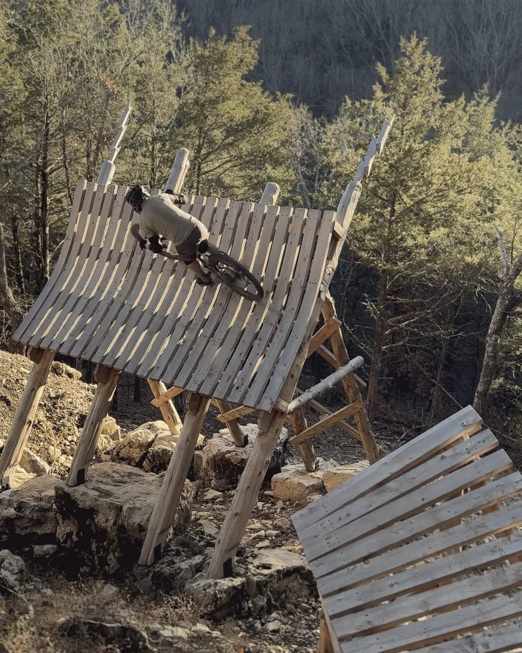 Riding a wooden wall ride