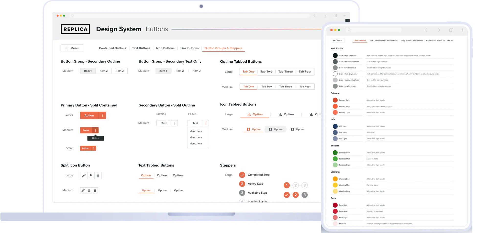 The Replica Design System in Figma, with a matching MUI and Storybook library.
